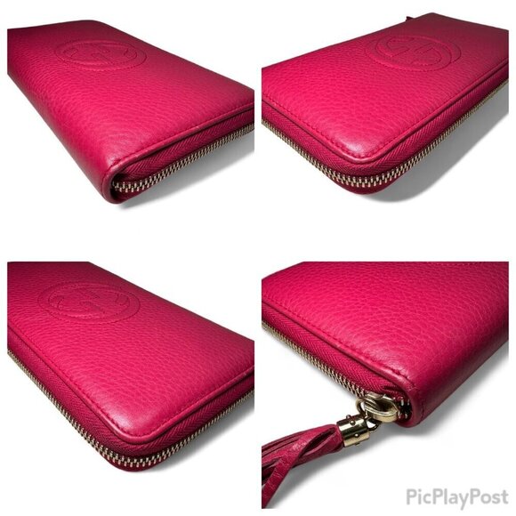 GUCCI Pebbled Leather Soho Zip Around Interlocking G Logo Long Wallet - Pink - Picture 10 of 16